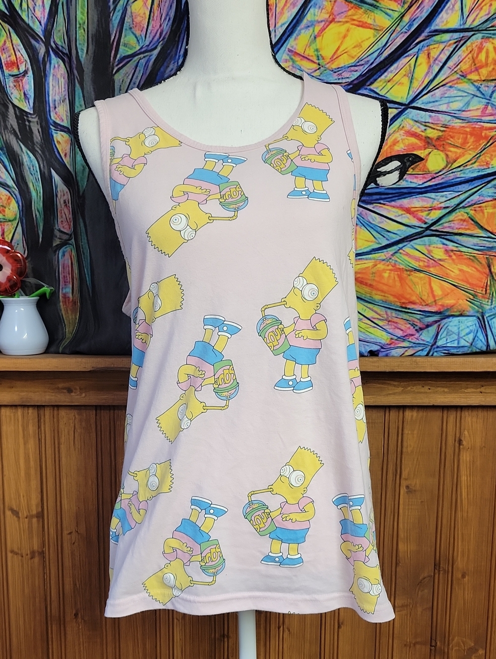 Pink Bart Simpson Graphic Sleep Tank Top Man Small